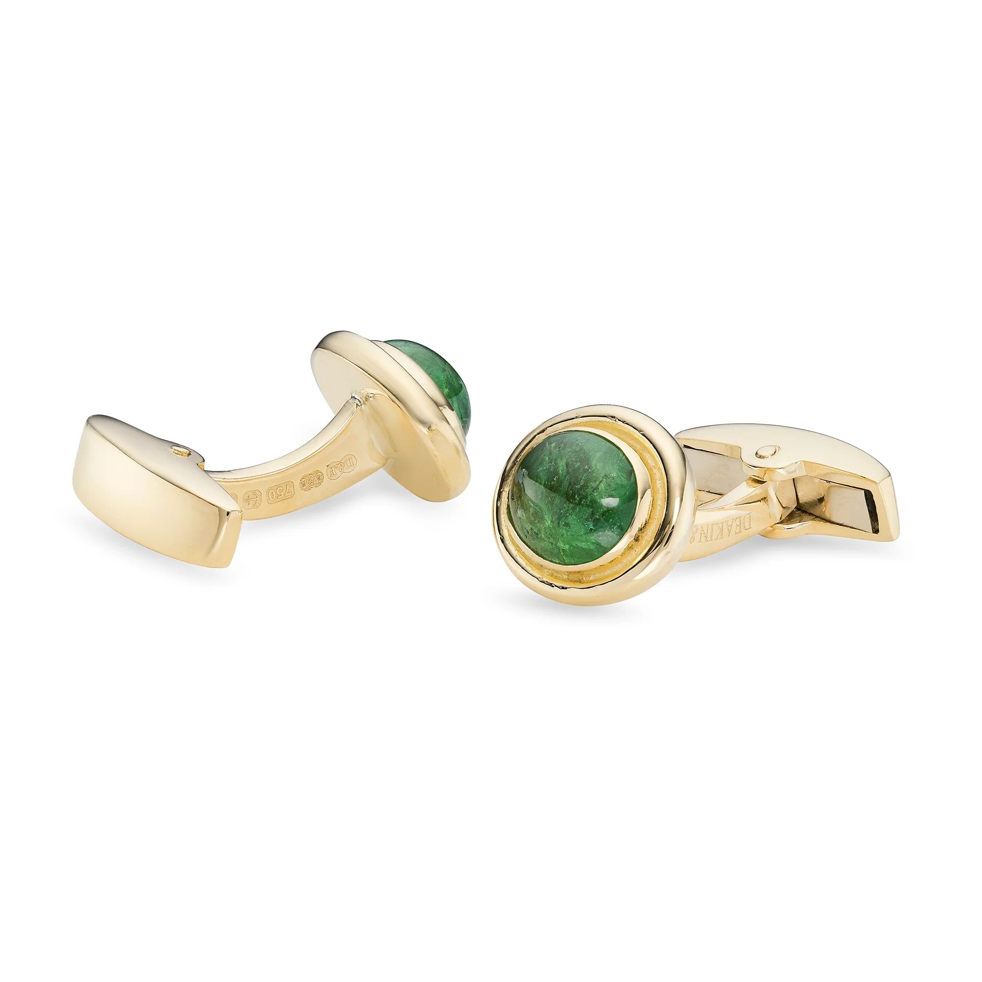 18ct Yellow Gold Oval Cufflinks with Tsavorite Cabochon Inlay - Deakin & Francis - EB London