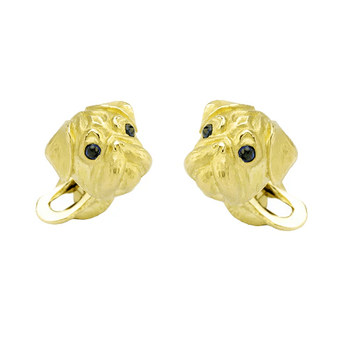 18ct Yellow Gold Pug Cufflinks with Sapphire Eyes - Deakin & Francis (Pre - Order) - EB London