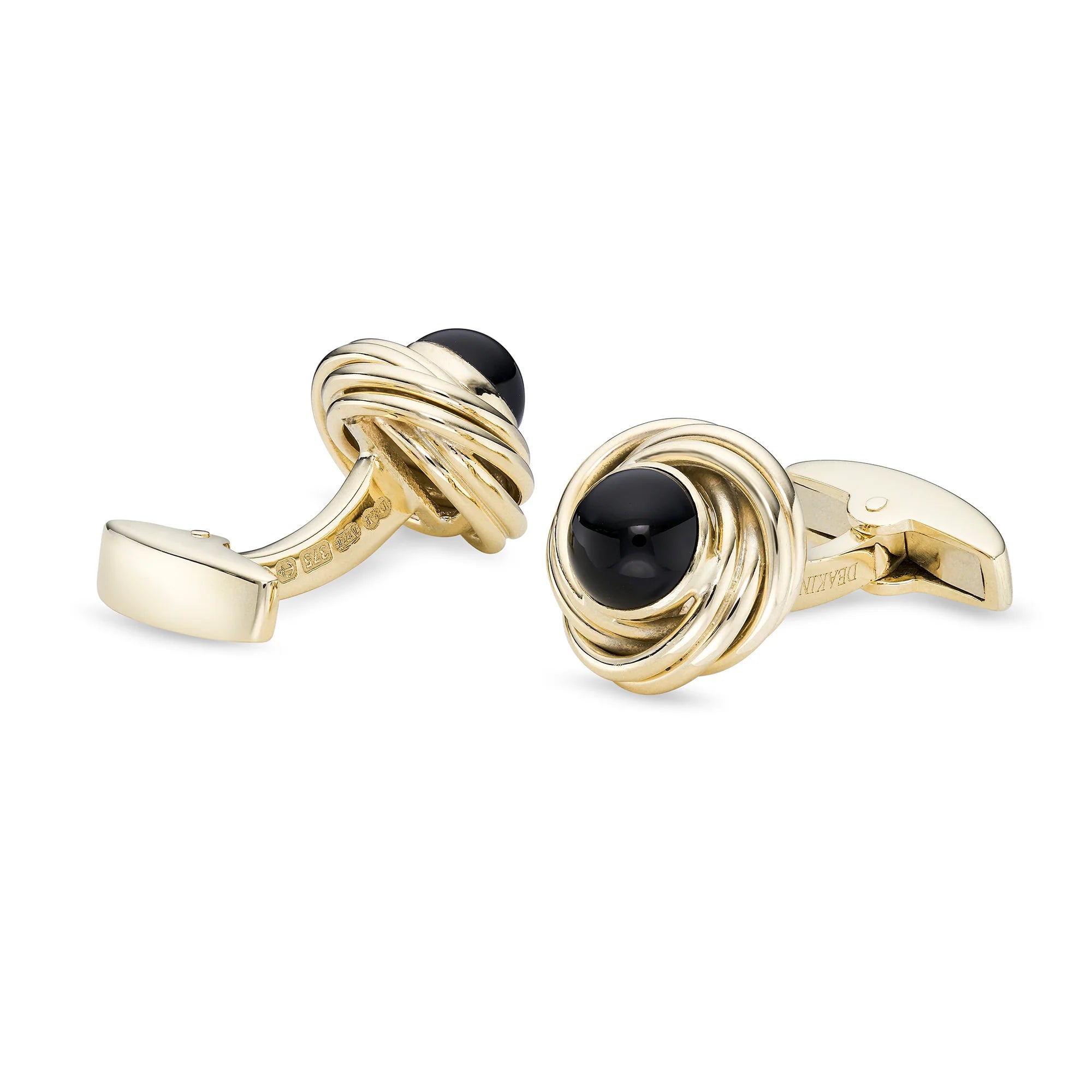 9ct Gold Knot Cufflinks with Onyx Cabochon Centre - Deakin & Francis - EB London