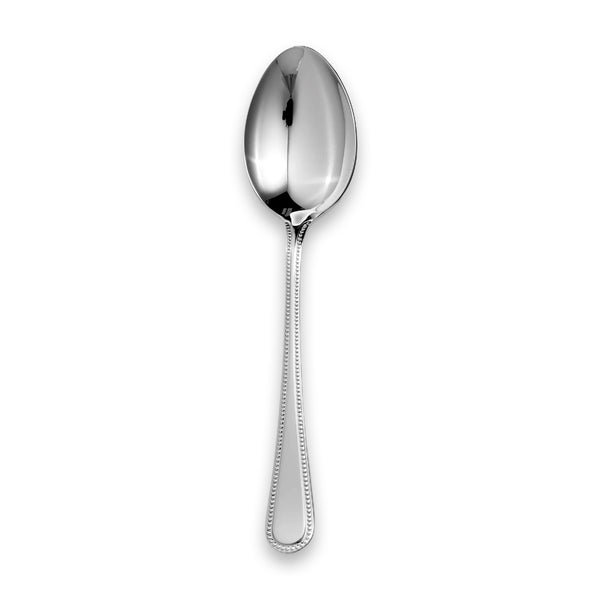 Carrs Silver Bead dessert spoon in sterling silver with classic beaded edge detailing, hallmarked, 203mm