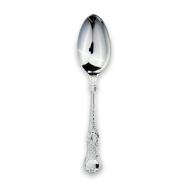 EB London Coburg dessert spoon, sterling silver with intricate handle detailing, hallmarked