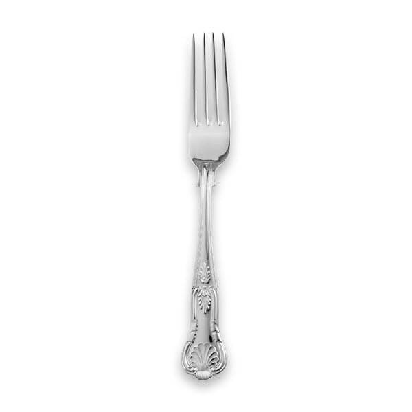 EB London sterling silver table fork, hallmarked, 206mm, Rococo-inspired design