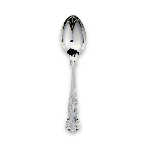 Carrs Silver Kings large tea spoon in sterling silver with Rococo shell and foliate scroll detailing, hallmarked, 152mm
