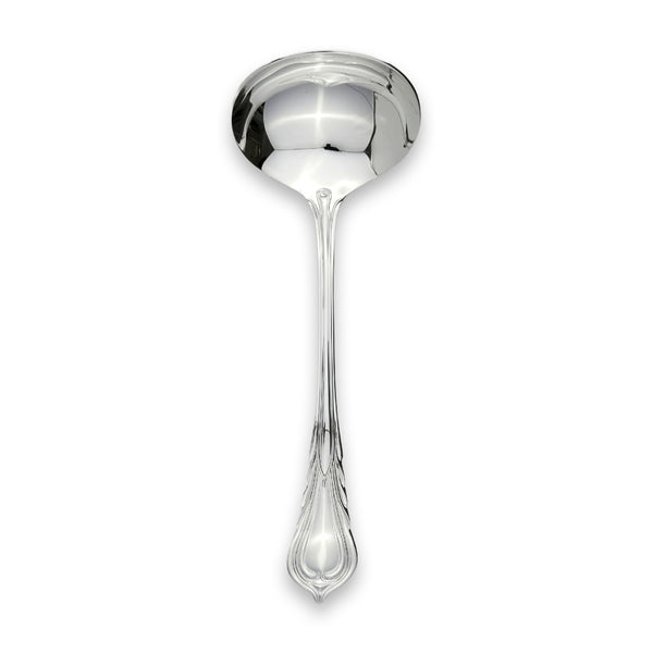 Carrs Silver Lily collection sauce ladle in sterling silver, floral handle design, 195 mm, hallmarked