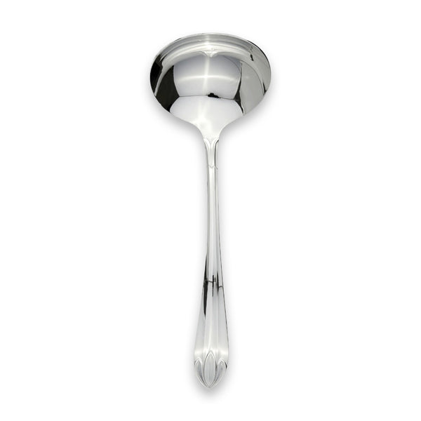 Carrs Silver Lotus sterling silver sauce ladle with stylised lotus motifs, hallmarked, 195mm