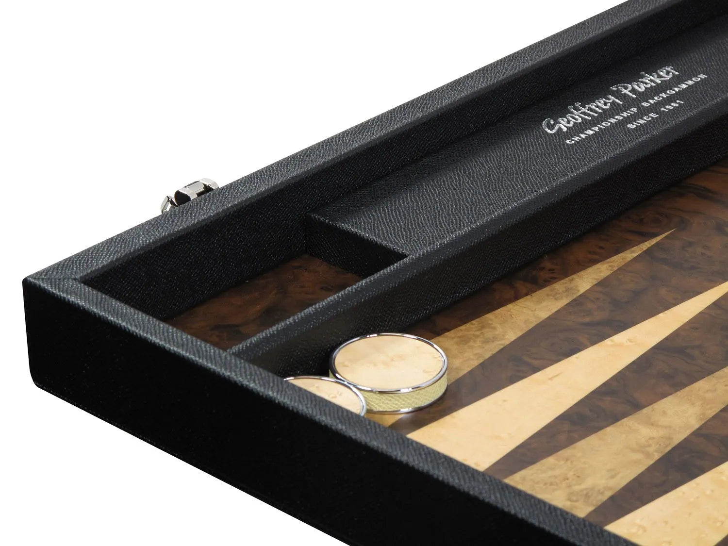 Handcrafted Bridle Hide Luxury Backgammon Set with vegetable-tanned leather exterior and Dauphin calf leather playing surface by Geoffrey Parker.
