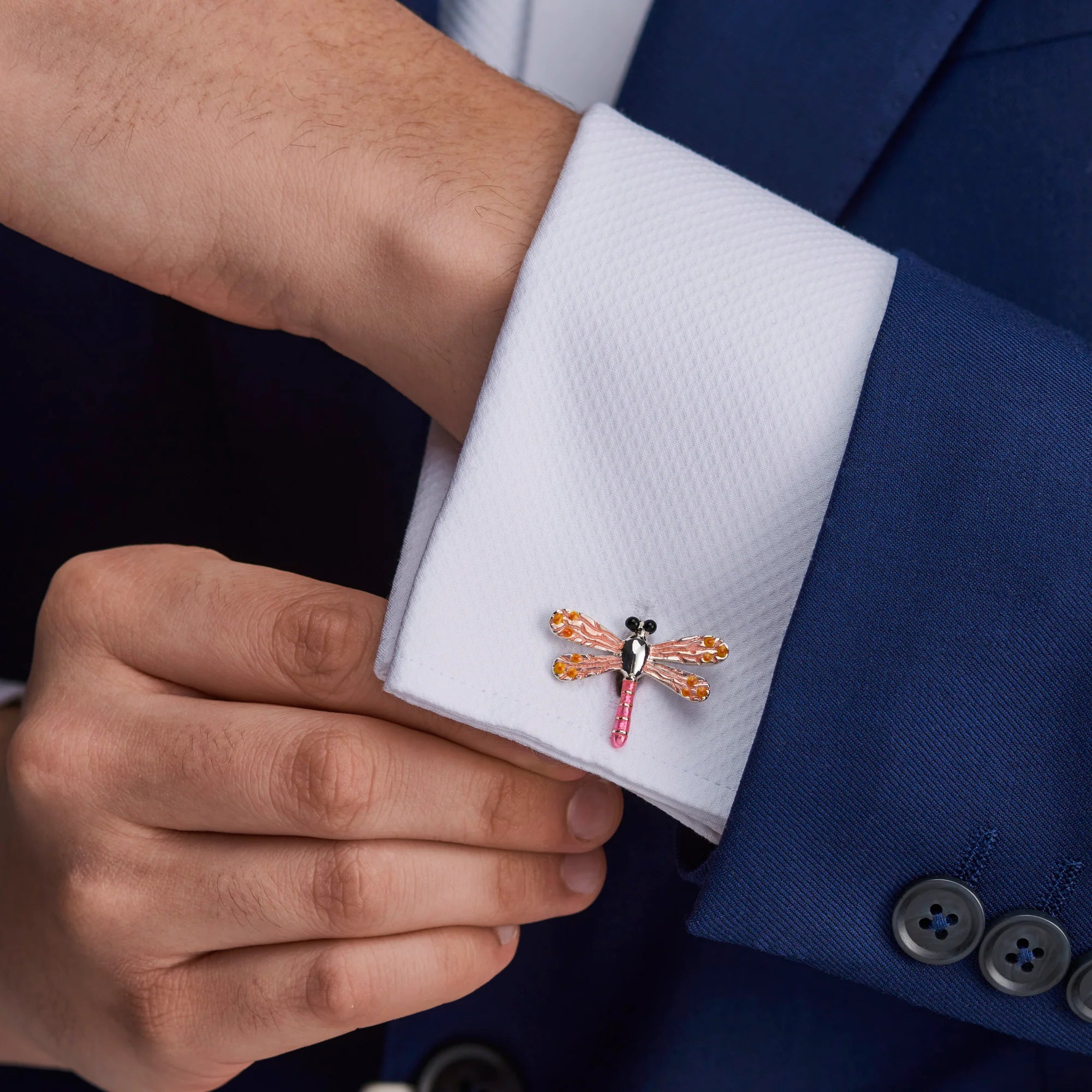 Silver Pink Dragonfly Cufflinks - Deakin & Francis | EB London