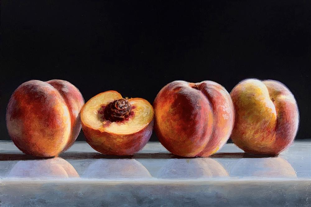 Tony Owens - Row Of Peaches On Marble - Original British Art - EB London