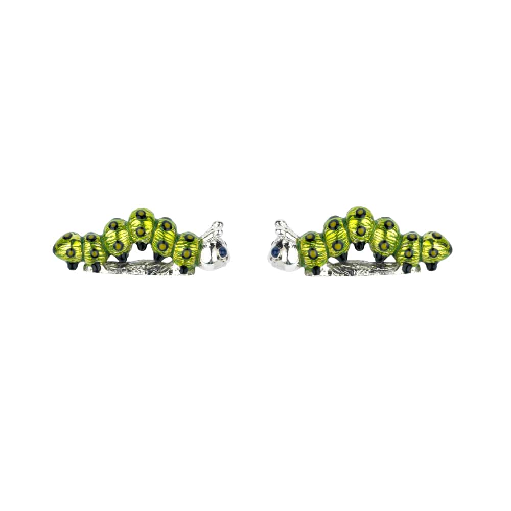 Sterling Silver Green Enamel Caterpillar Cufflinks with Sapphire Eyes – Deakin & Francis - EB London