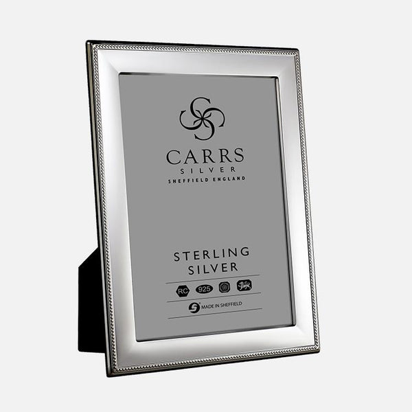Carrs Silver bead sterling silver photo frame with black wood back, hallmarked, handcrafted in Sheffield, England