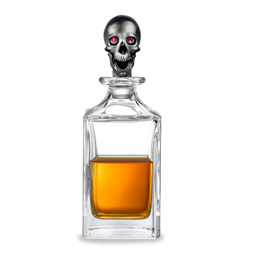 Matte black skull head crystal decanter with ruby red eyes by Deakin & Francis at EB London