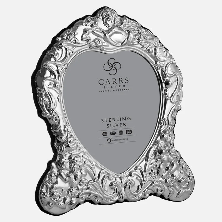 Carrs Silver Traditional Sterling Silver Heart Photo Frame with Grey Velvet Back-default