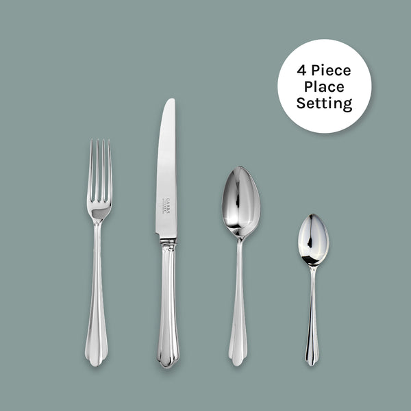 EB London Chiltern 4-piece cutlery set by Carrs Silver, hallmarked sterling silver with tapered handles, minimalist design, 245mm x 206mm x 182mm x 139mm