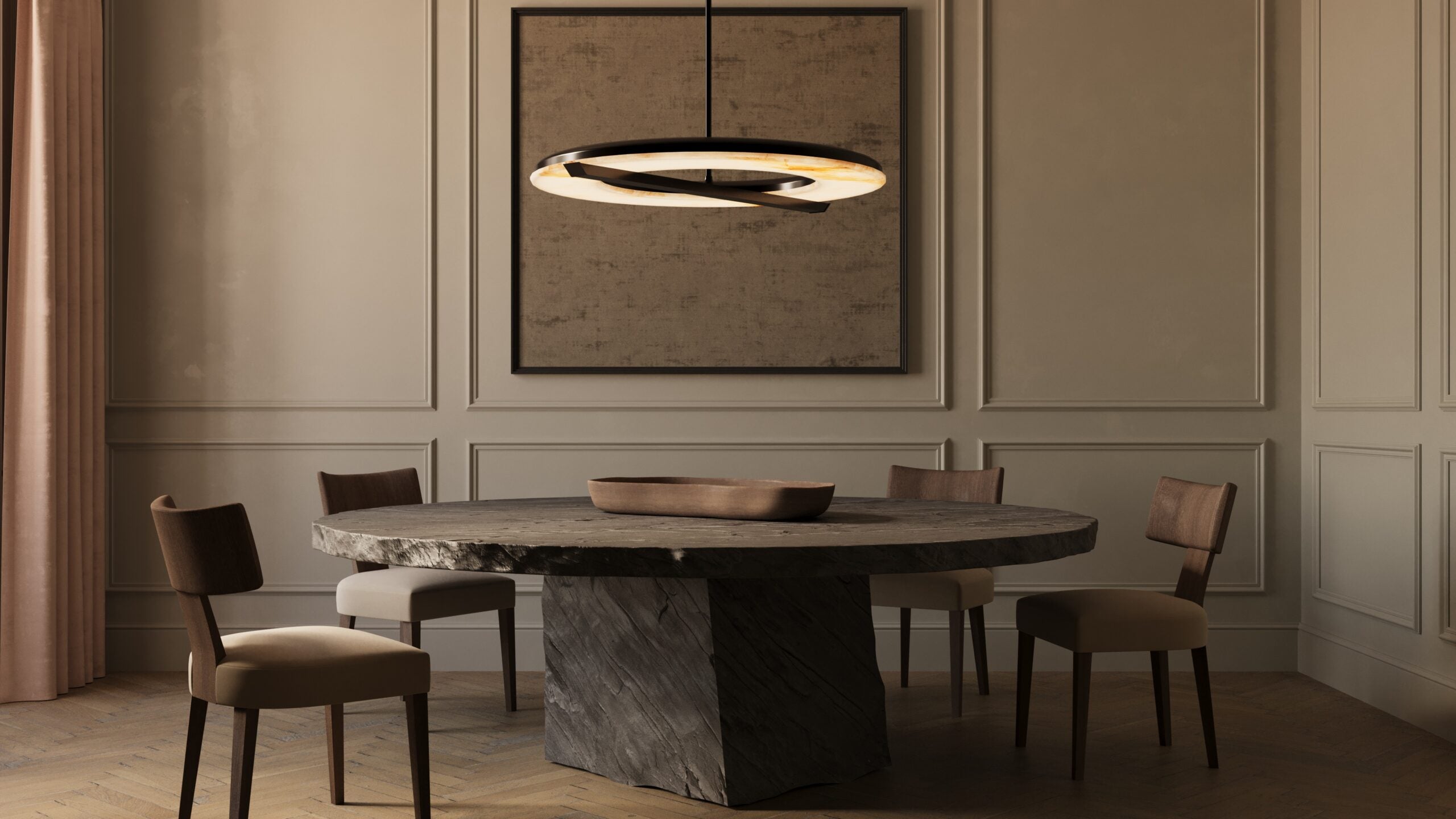CTO Lighting - Ceres Pendant Ceiling Mounting Plate - Bronze with Honed Alabaster - EB London