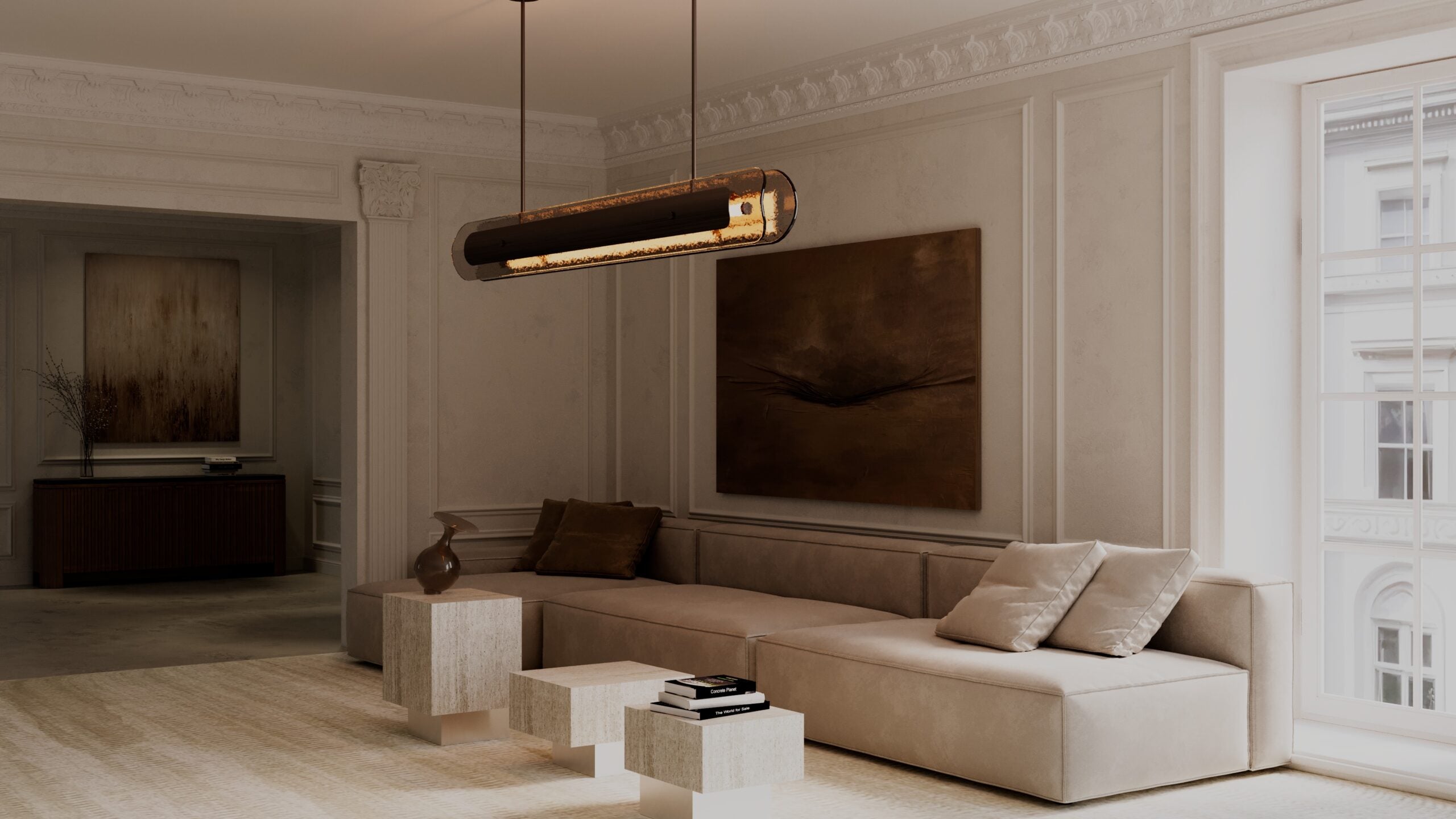 CTO Lighting - Contour Pendant Ceiling Mounted Plate - Antique Bronze with Clear and Bronze Kiln Glass - EB London