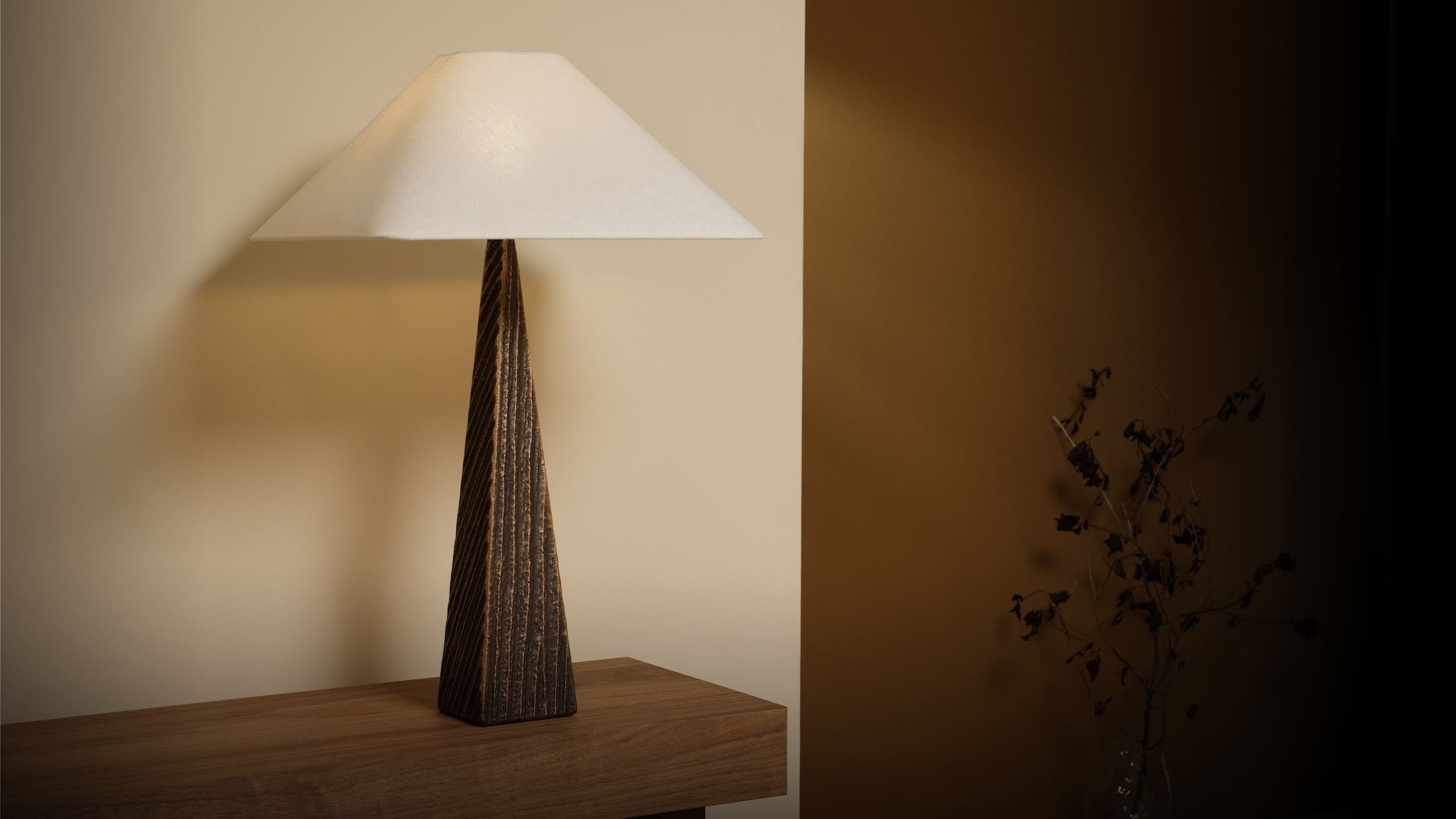 CTO Lighting - Cubist Table Light - Honed Alabaster with Bronze - EB London