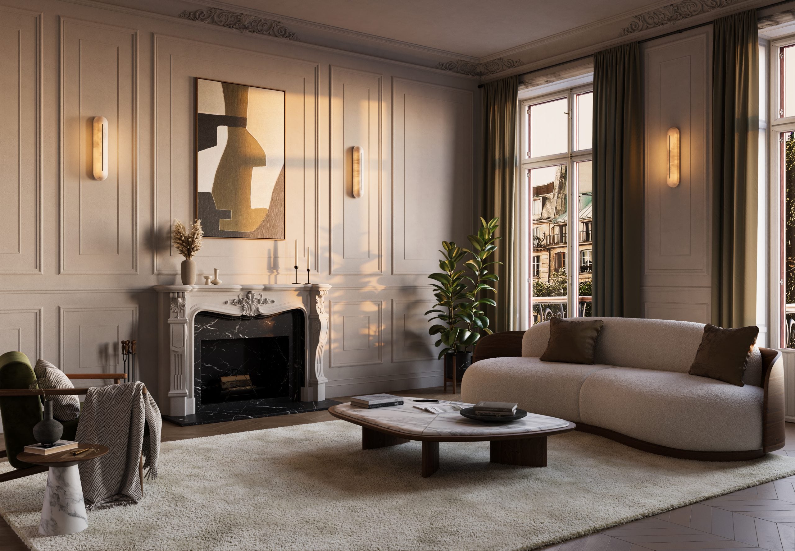 CTO Lighting - Hepworth Wall Light - Honed Alabaster with Bronze & Satin Brass or Polished Nickel - EB London