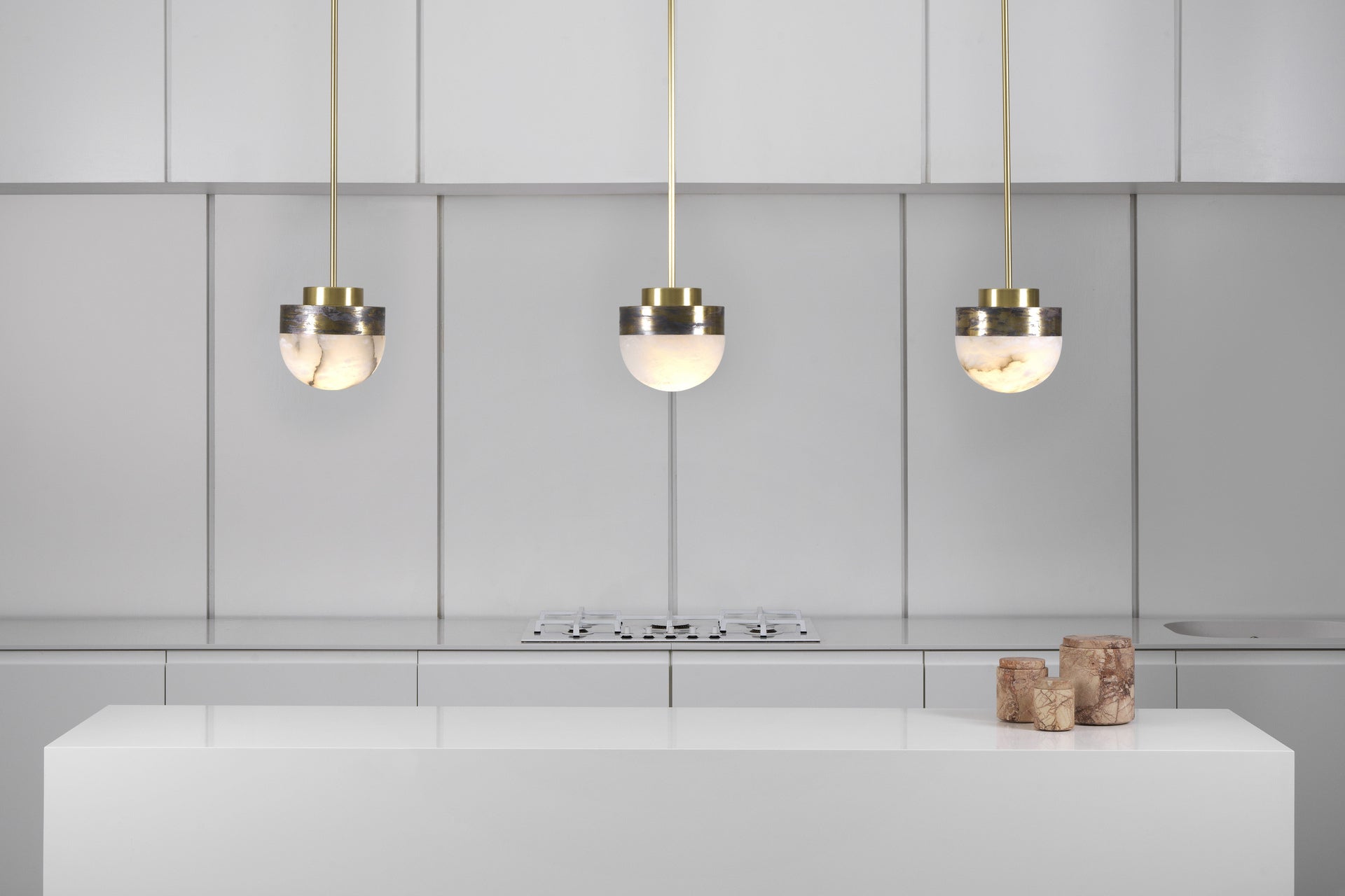 CTO Lighting - Lucid Pendant Light - Honed Alabaster with Metal detailing - EB London