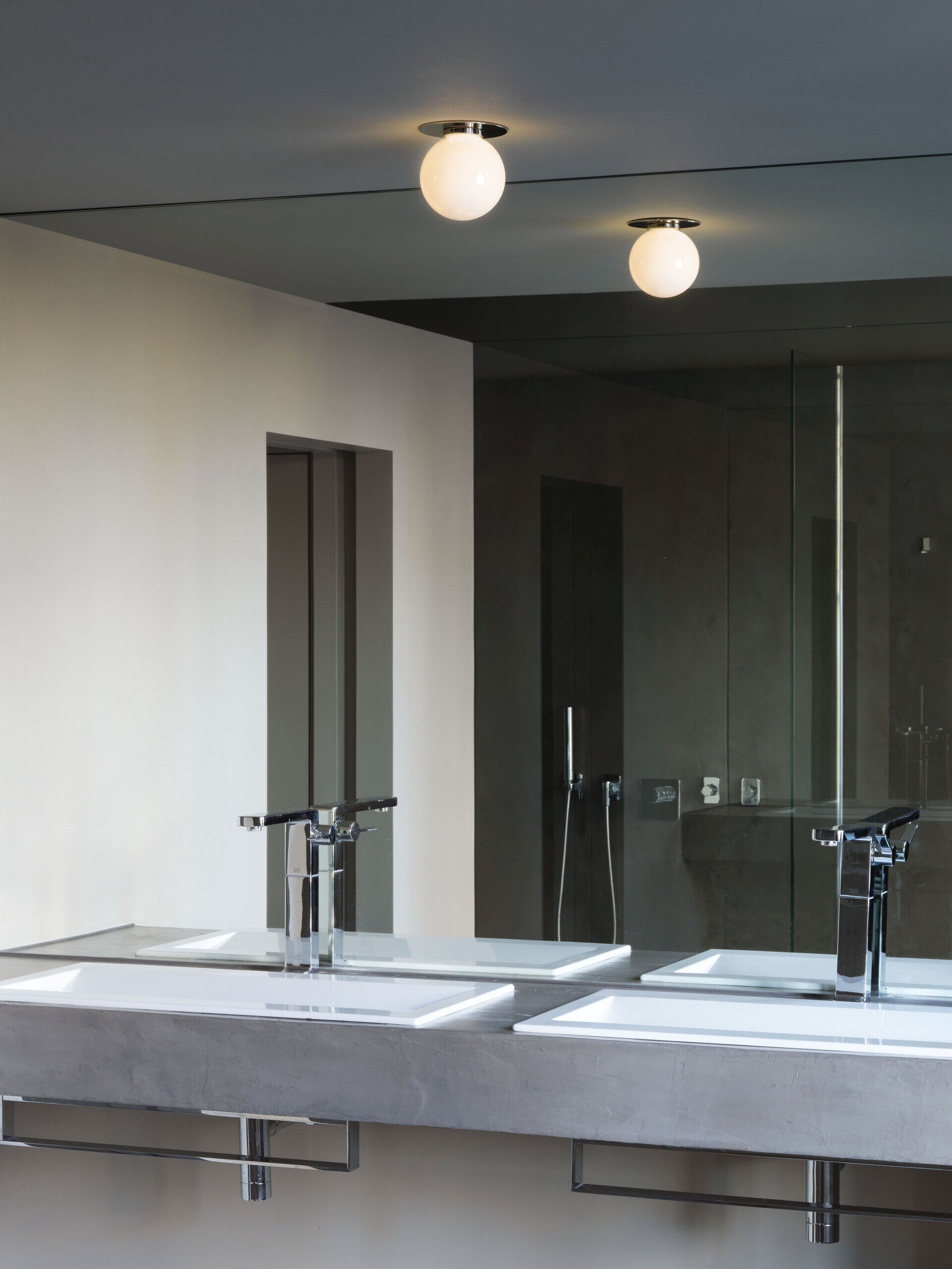 CTO Lighting - Mezzo Ceiling Bathroom Light - Opal Glass Shades with Antique Bronze and Satin Brass - EB London