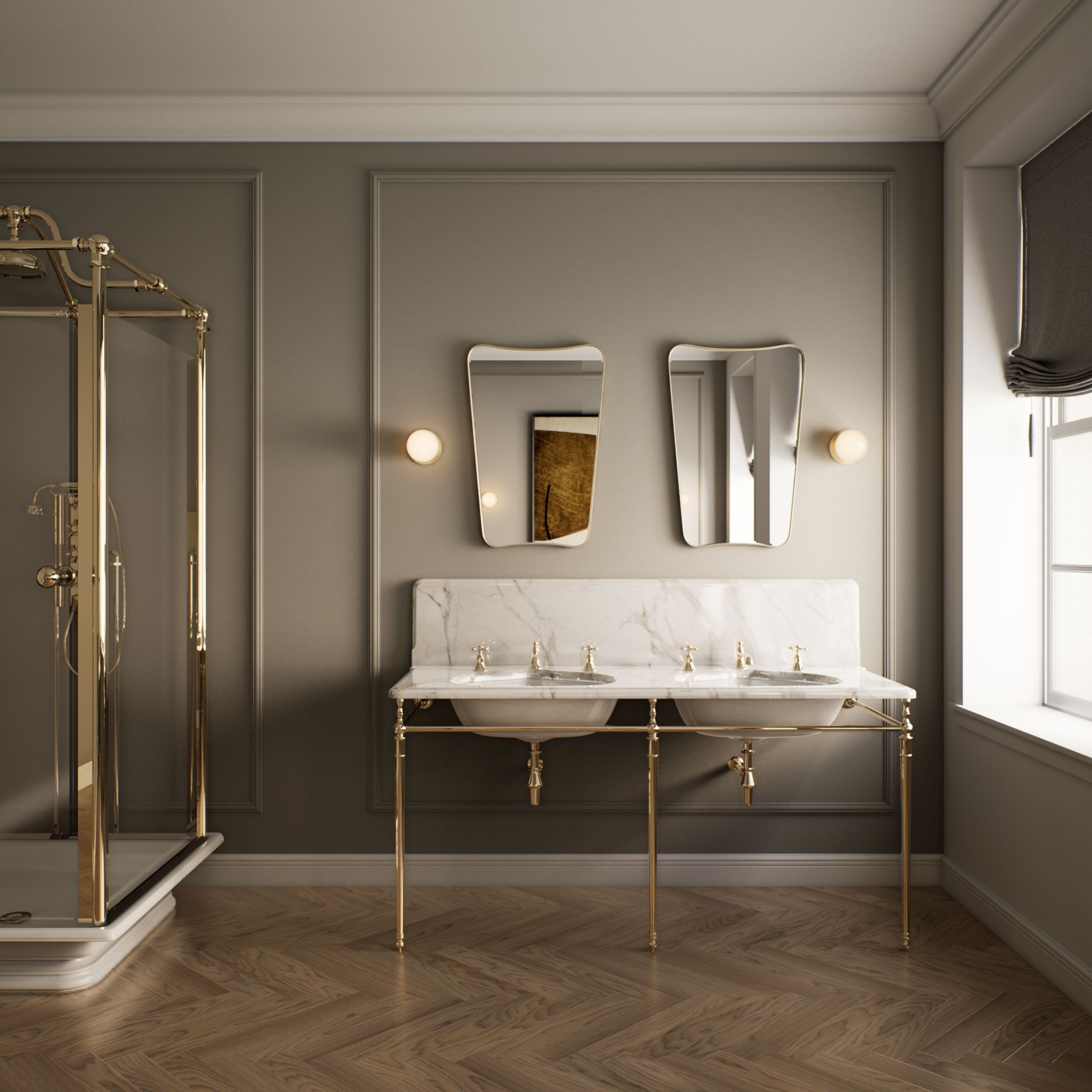 CTO Lighting - Mezzo Wall Bathroom Light - Opal Glass Shades with Antique Bronze and Satin Brass - EB London