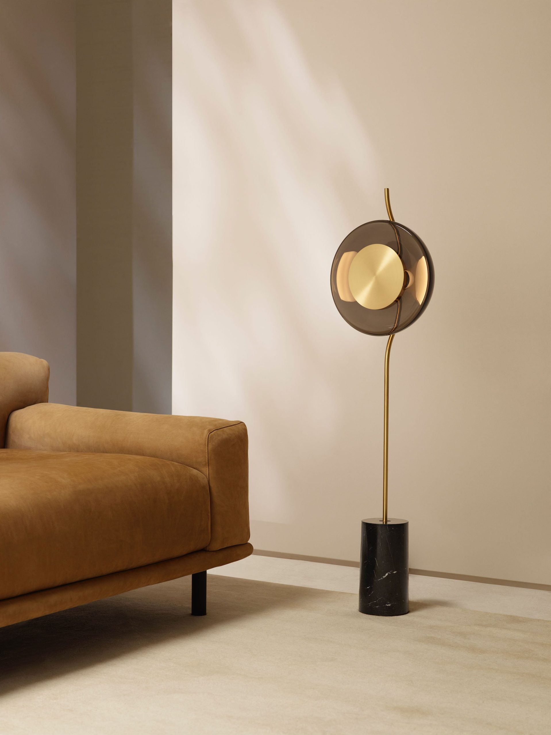 CTO Lighting - Pendulum Floor Light - Hand-Blown Glass Shade with Satin Brass and Bronze - EB London