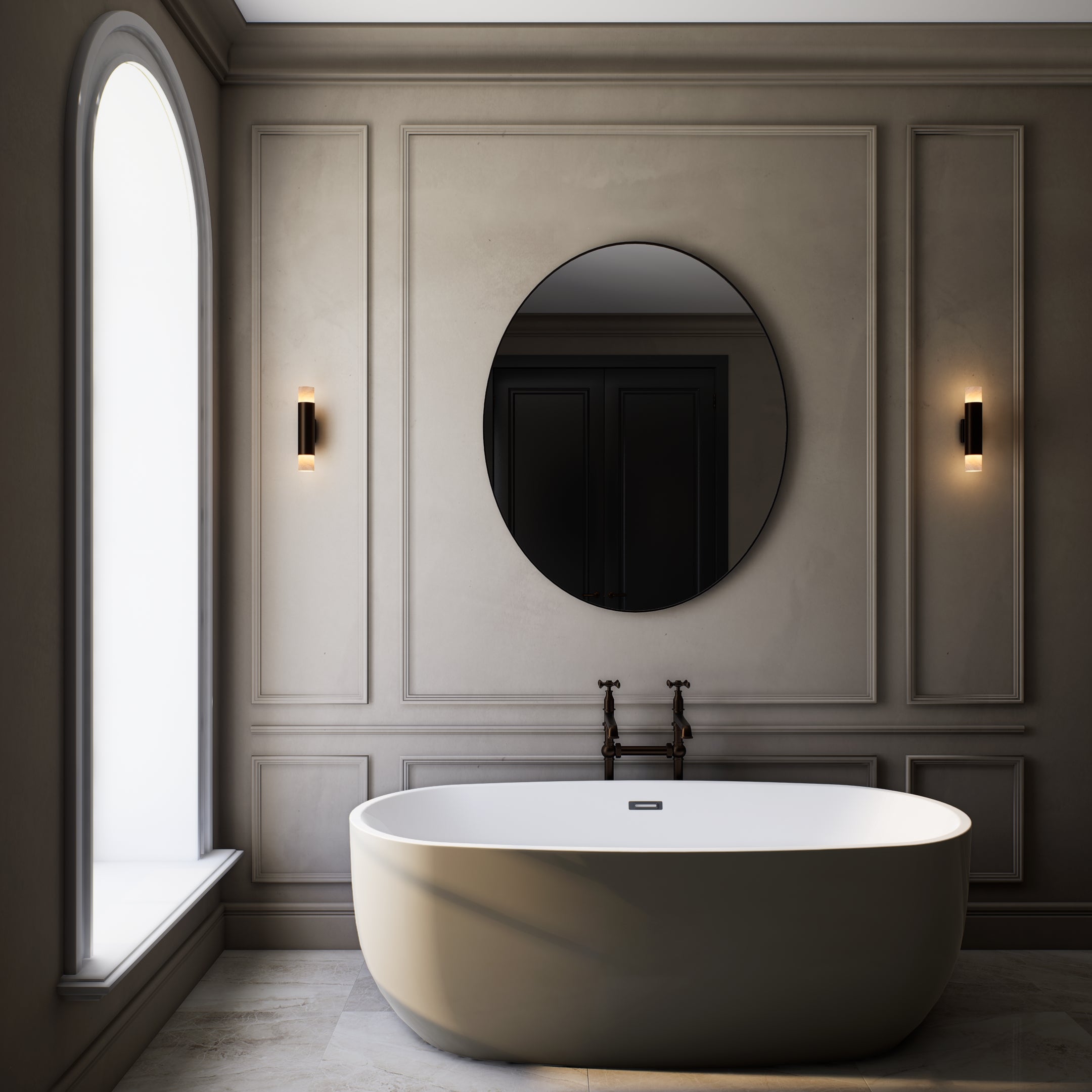 CTO Lighting - Roma Wall Tall Light - Honed Alabaster with Bronze and Satin Brass - EB London