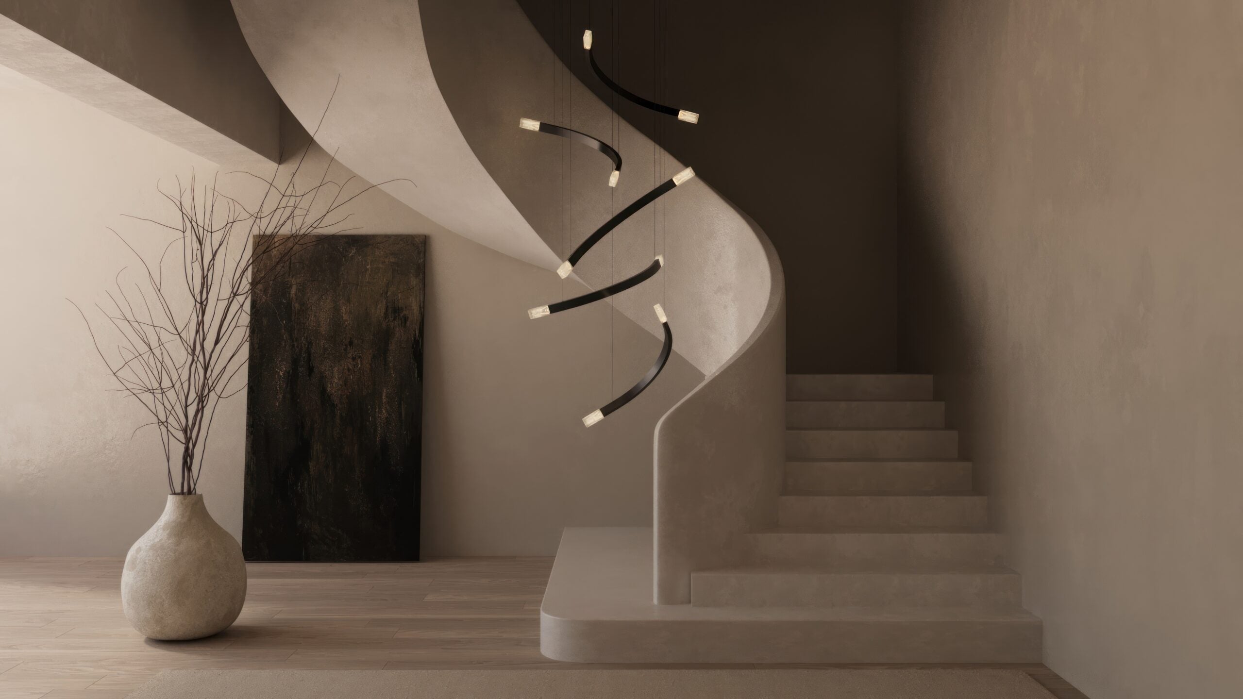 CTO Lighting - Trace Free Fall Chandelier - Liquid Cast Glass with Bronze - EB London