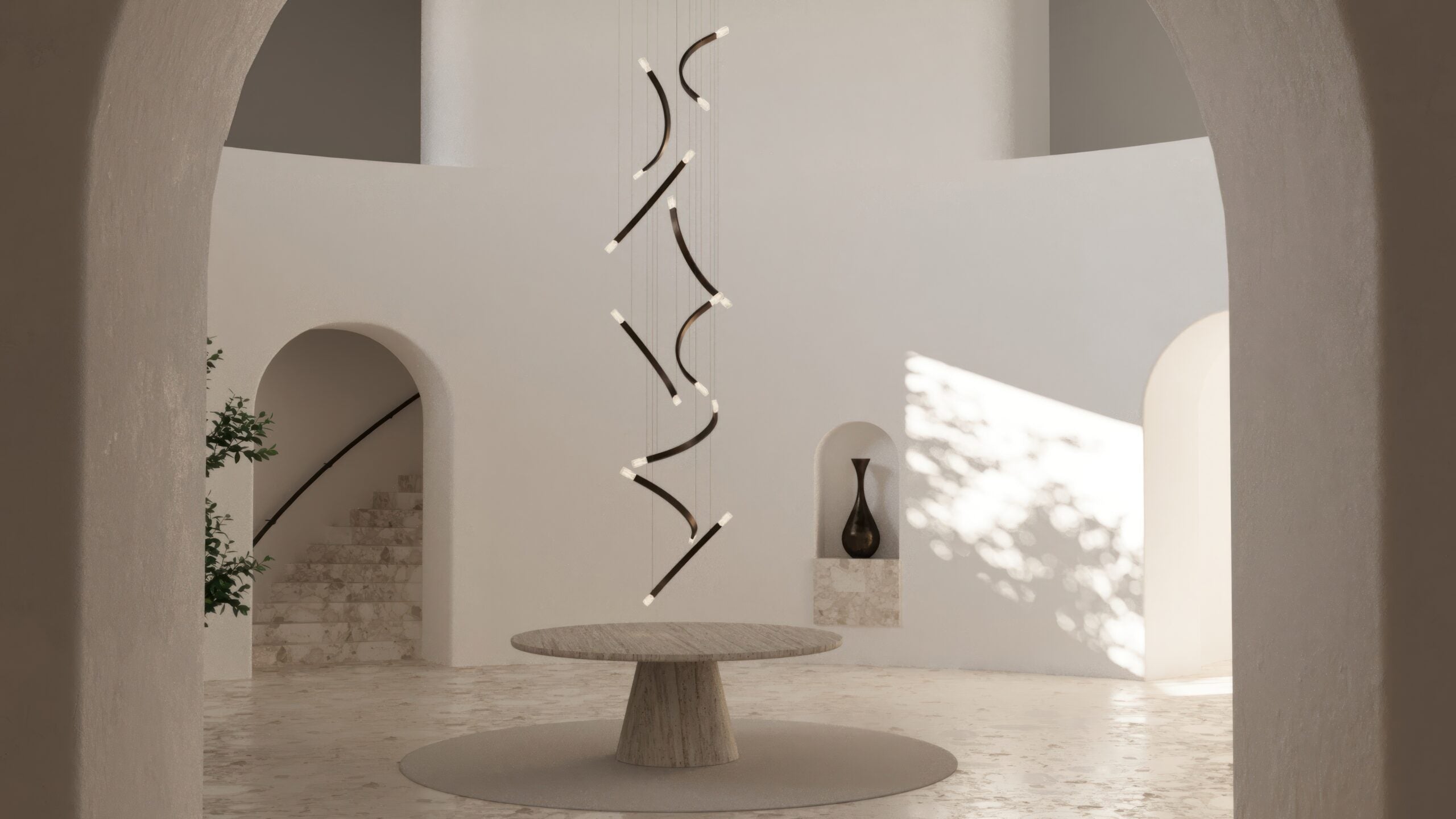 CTO Lighting - Trace Free Fall Chandelier - Liquid Cast Glass with Bronze - EB London