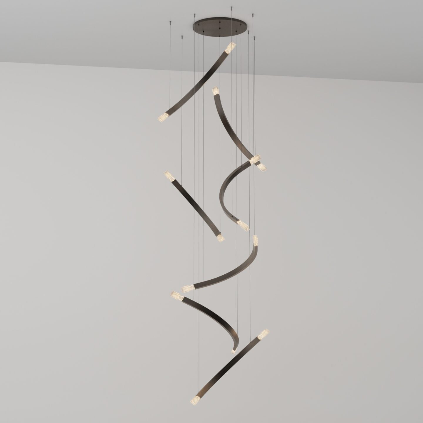 CTO Lighting - Trace Free Fall Chandelier - Liquid Cast Glass with Bronze - EB London