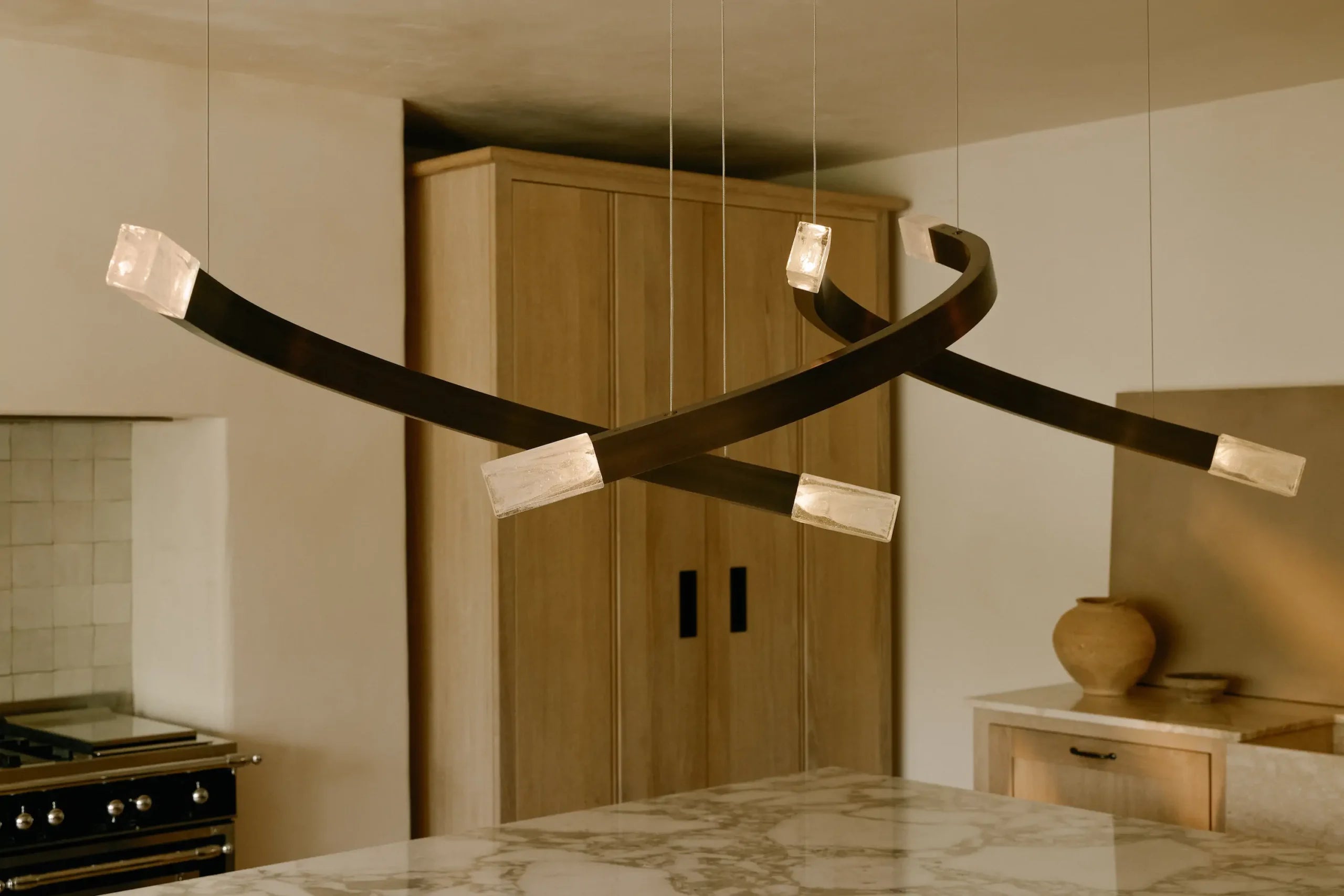CTO Lighting - Trace Linear Chandelier - Liquid Cast Glass with Bronze - EB London