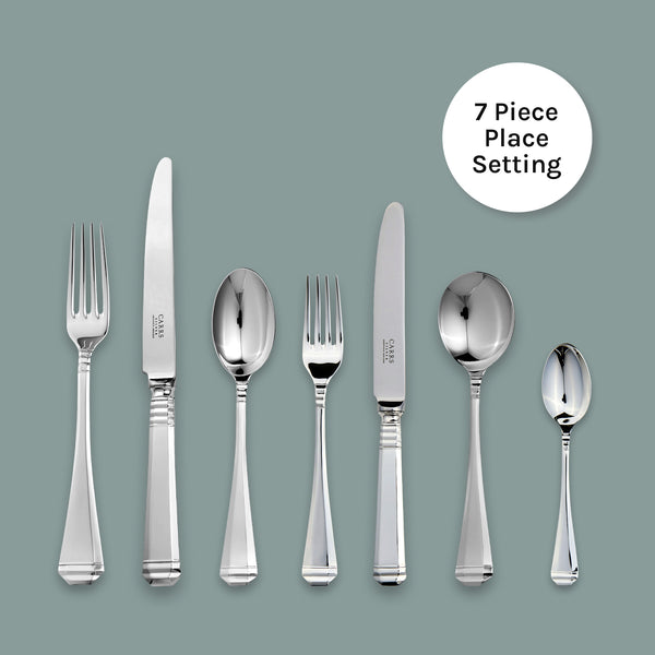 “EB London by Carrs Silver 7-piece sterling silver Décor cutlery set with intricately patterned handles, hallmarked, polished finish”