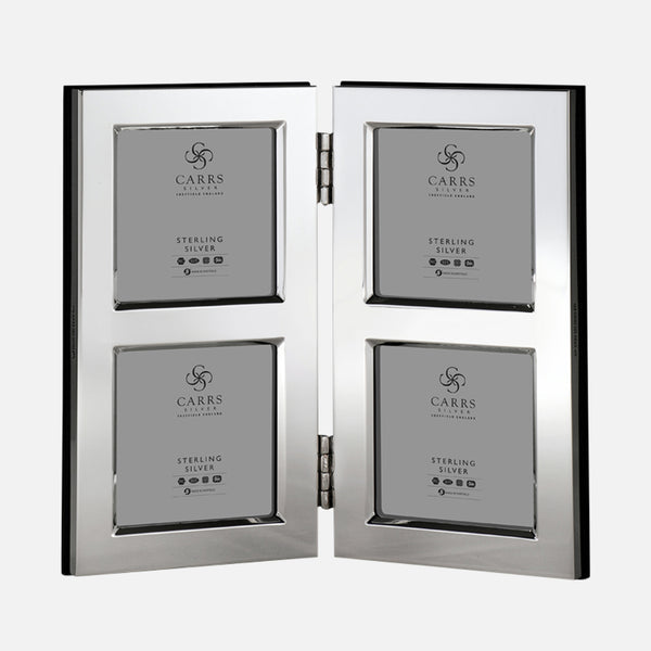 Double Multi Aperture Sterling Silver Photo Frame 2" x 2" Wood Back - Carrs Silver