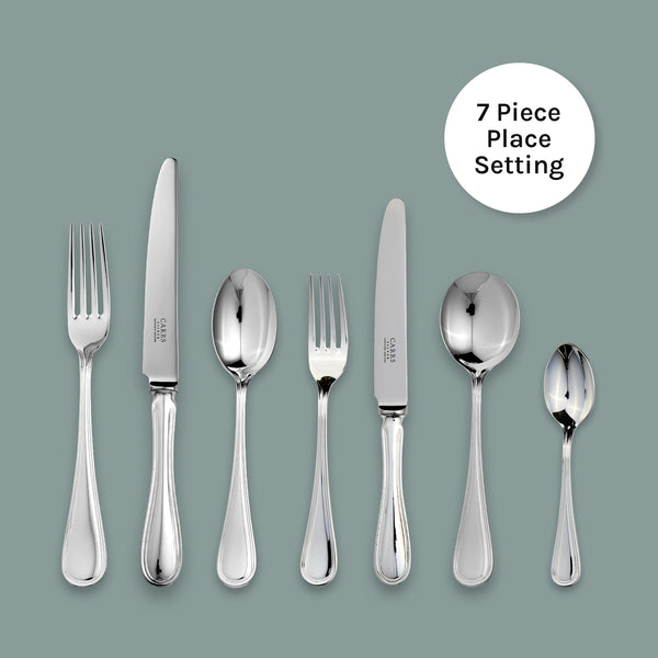 EB London English Thread 7-piece sterling silver cutlery set, hallmarked, polished finish, Sheffield, England