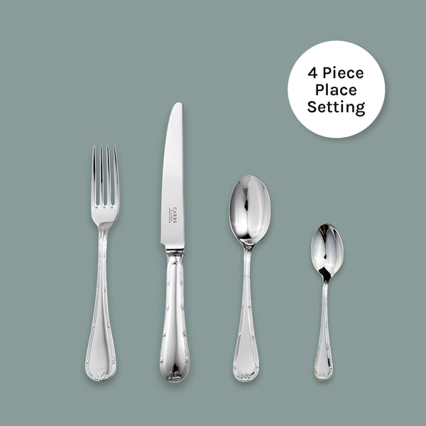 EB London English Reed & Ribbon 4-piece cutlery set by Carrs Silver, hallmarked sterling silver, table fork 206mm, table knife 245mm, dessert spoon 182mm, tea spoon 139mm