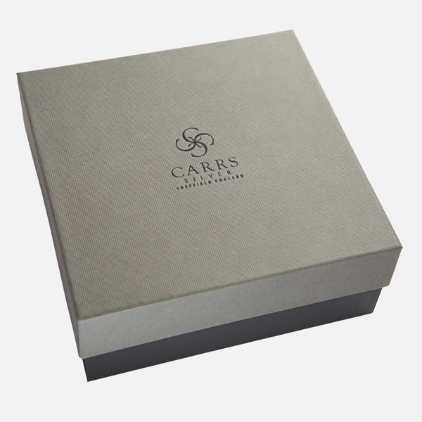 Carrs Silver branded gift box for sterling silver bottle coaster, luxury presentation packaging