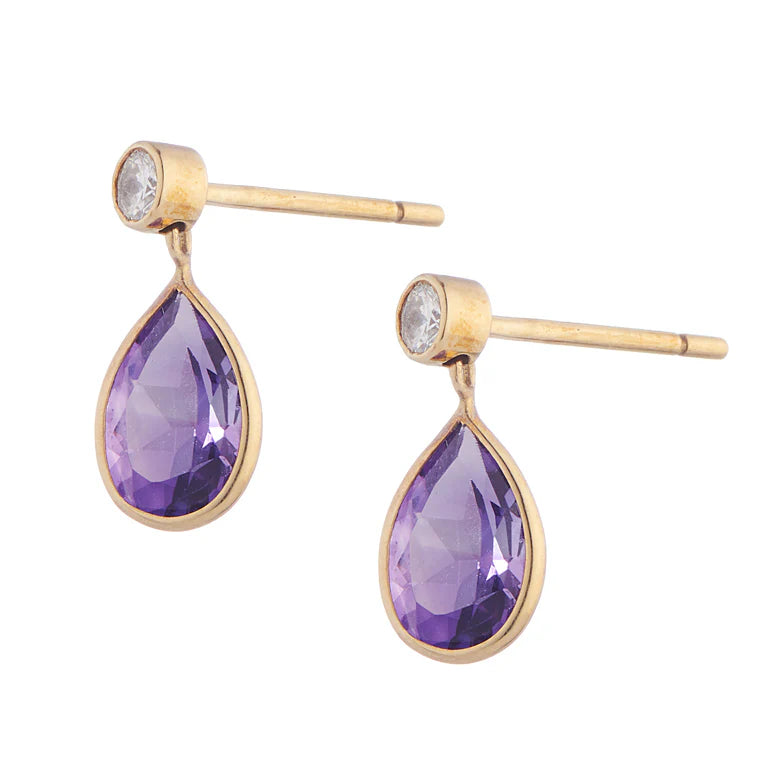 gold amethyst and diamond drop earrings by Deakin & Francis at EB London