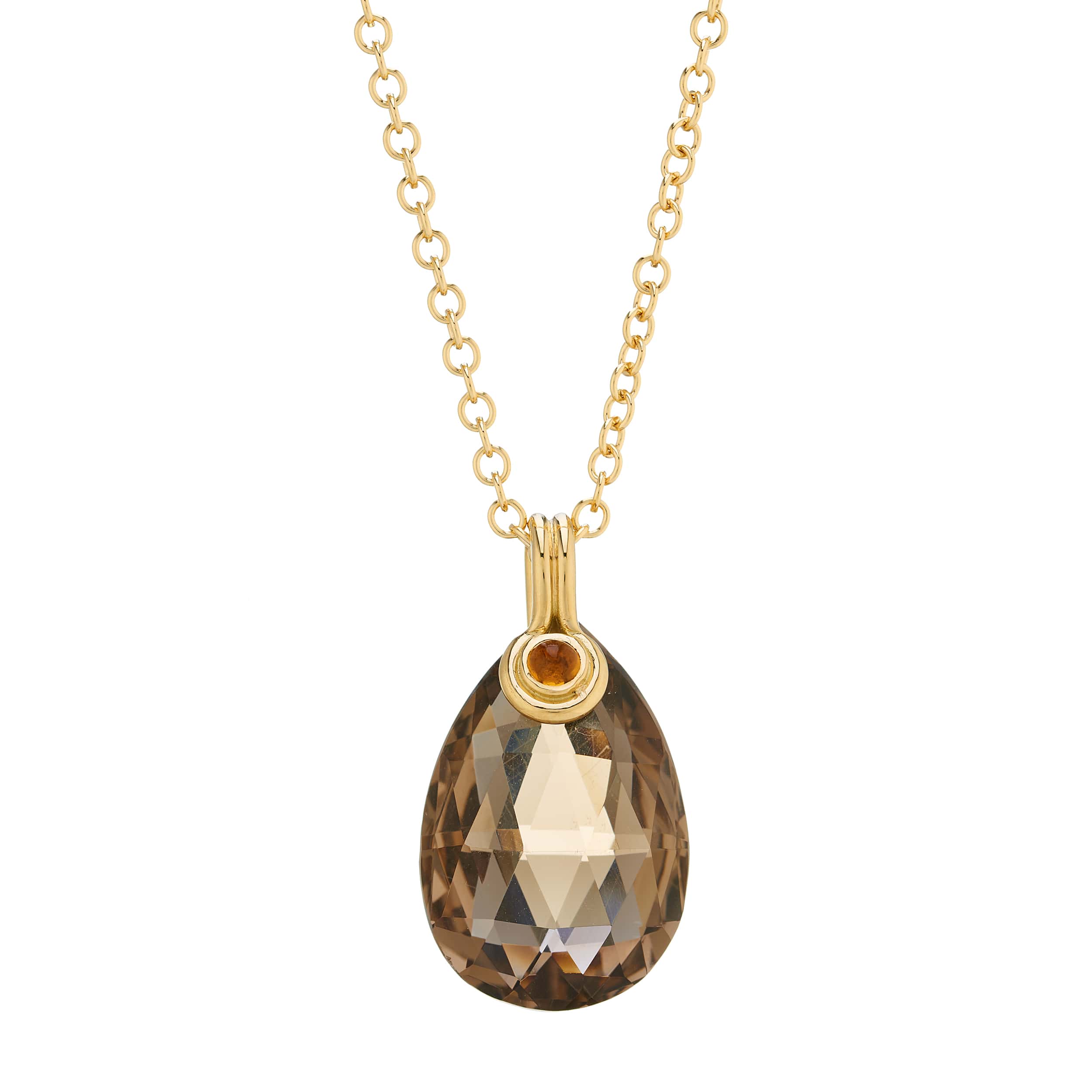 18ct yellow gold briolette smokey quartz pendant with cabochon citrine accent by Deakin & Francis at EB London