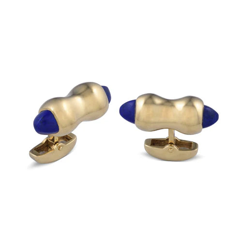18ct Yellow Gold Curved Dumbbell Cufflinks with Lapis Lazuli Ends - Deakin & Francis - EB London