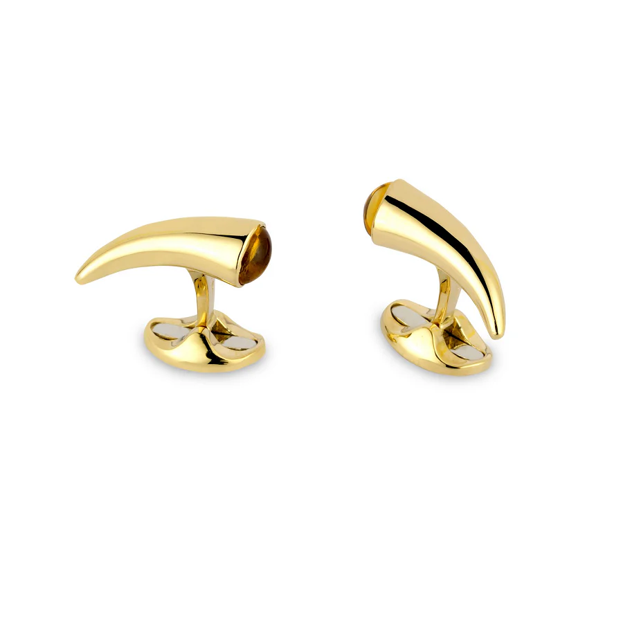 18ct Yellow Gold Horn Cufflinks with Citrine Gemstone - Deakin & Francis - EB London