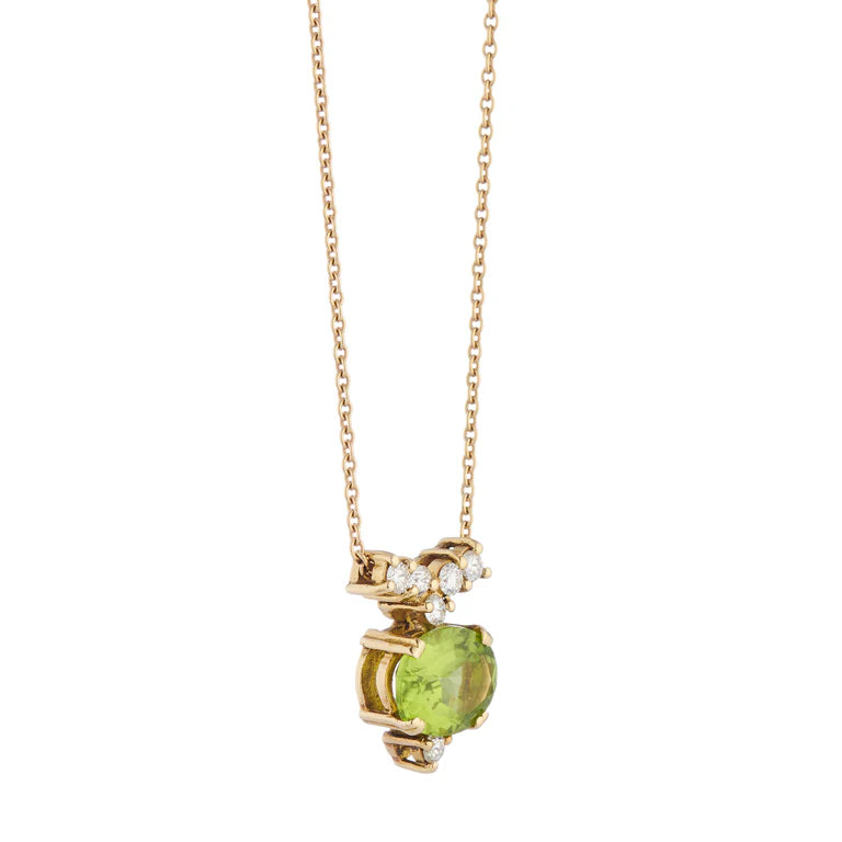 gold pendant with oval peridot and diamonds by Deakin & Francis at EB London