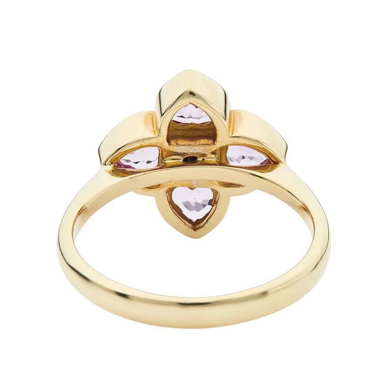 cluster ring with four heart-shaped pink sapphires and central diamond by Deakin & Francis at EB London