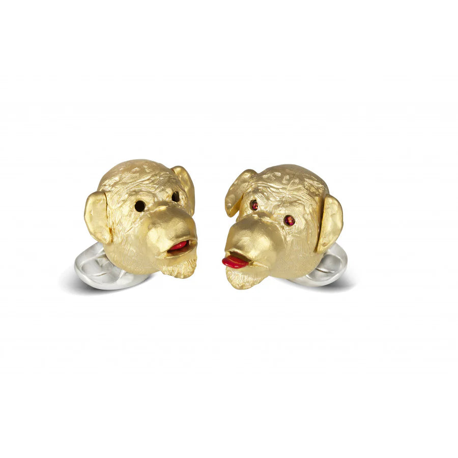 Sterling Silver Gold Plated Cheeky Monkey Cufflinks with Ruby Eyes – Deakin & Francis - EB London