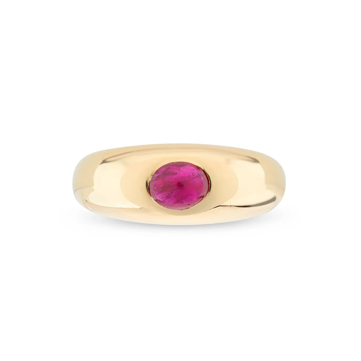 18ct yellow gold gypsy ring with cabochon ruby centre by Deakin & Francis at EB London