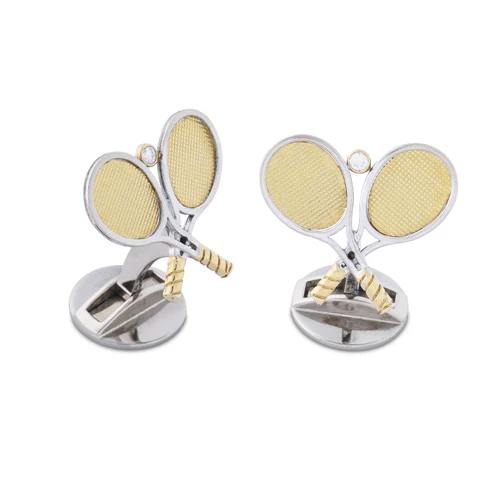 18ct Gold Tennis Racket Cufflinks with Diamond Ball - Deakin & Francis - EB London