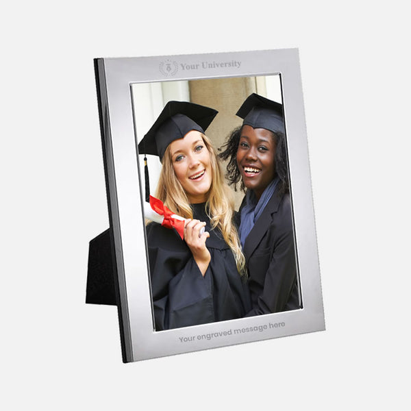 Carrs Silver EB London sterling silver graduation photo frame with wooden back, hallmarked, 18cm x 13cm (7" x 5")