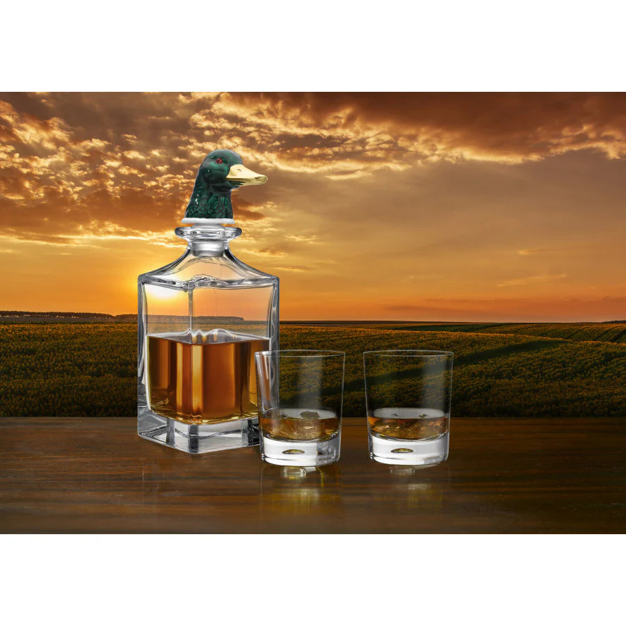 decanter with hand-enamelled green duck head stopper by Deakin & Francis at EB London