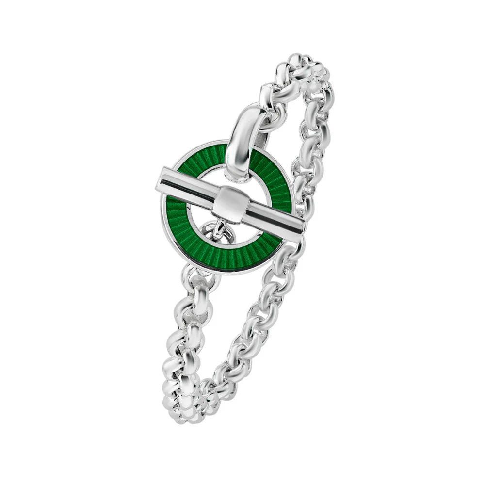 Sterling silver vitreous enamel faceted bracelet in green by Deakin & Francis at EB London