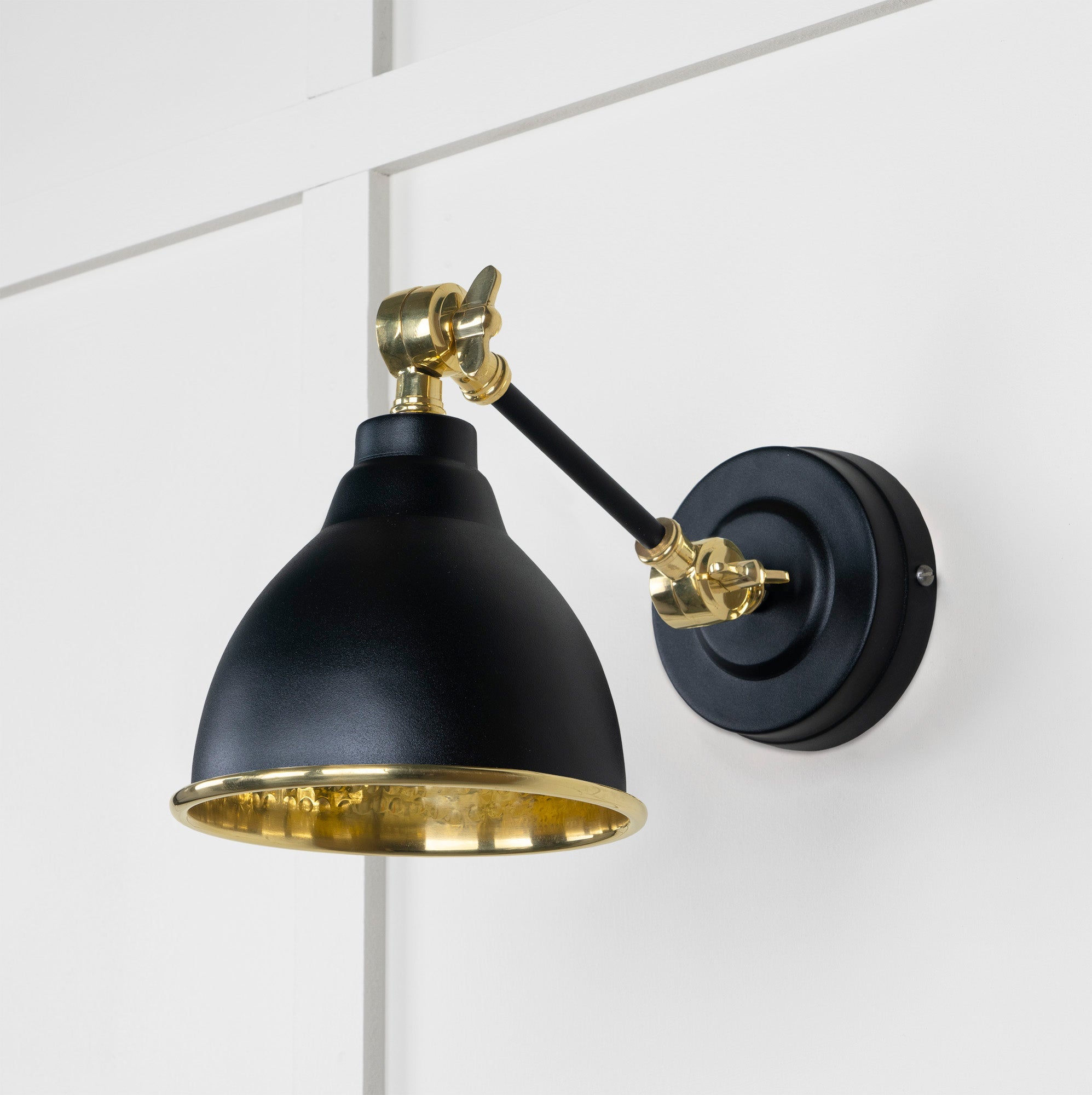 Hammered Brass Brindley Wall Light | Hammered Brass Elan Black - From the Anvil - EB London