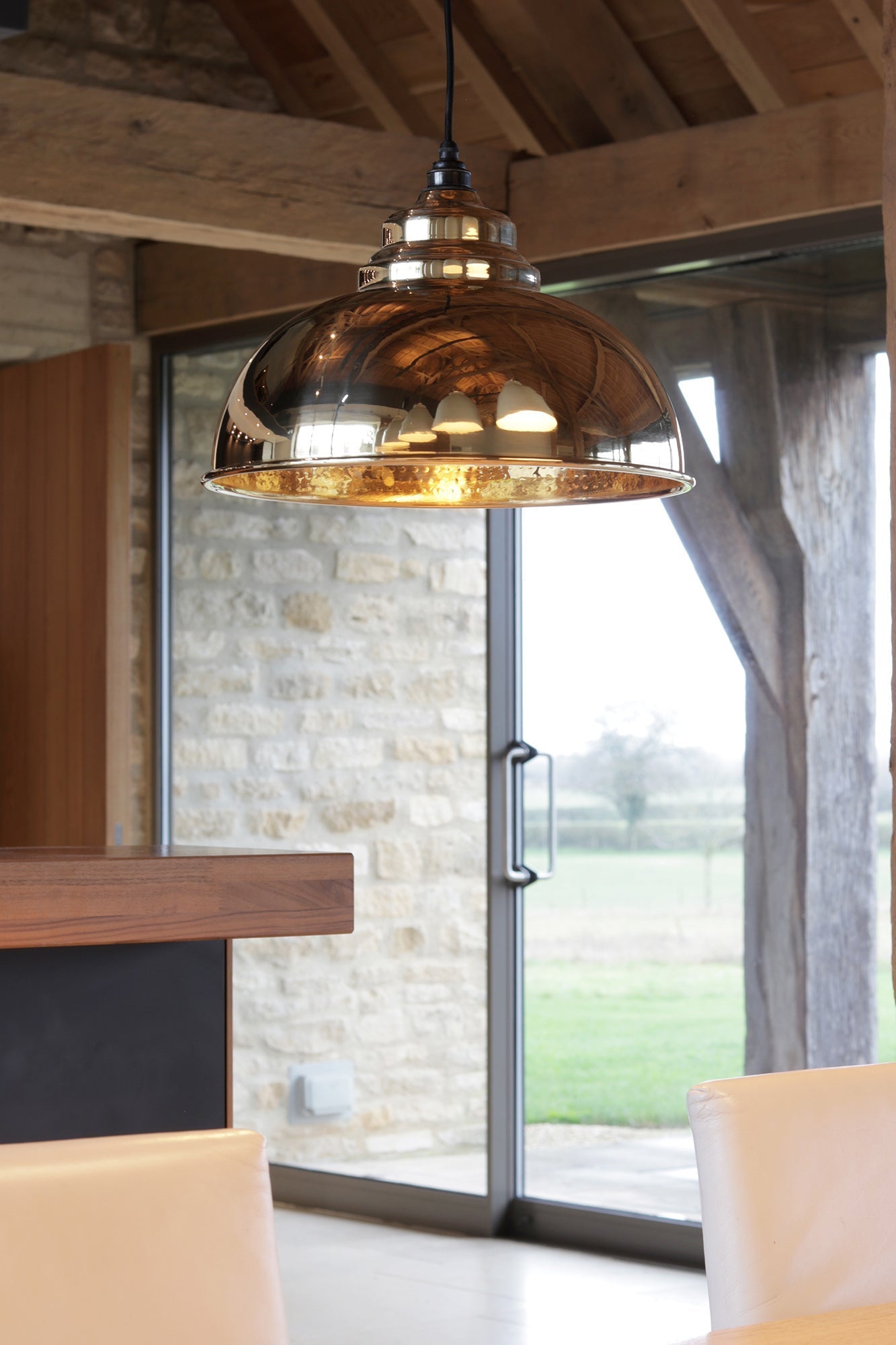 Hammered Brass Harborne Pendant | Bare - From The Anvil - EB London