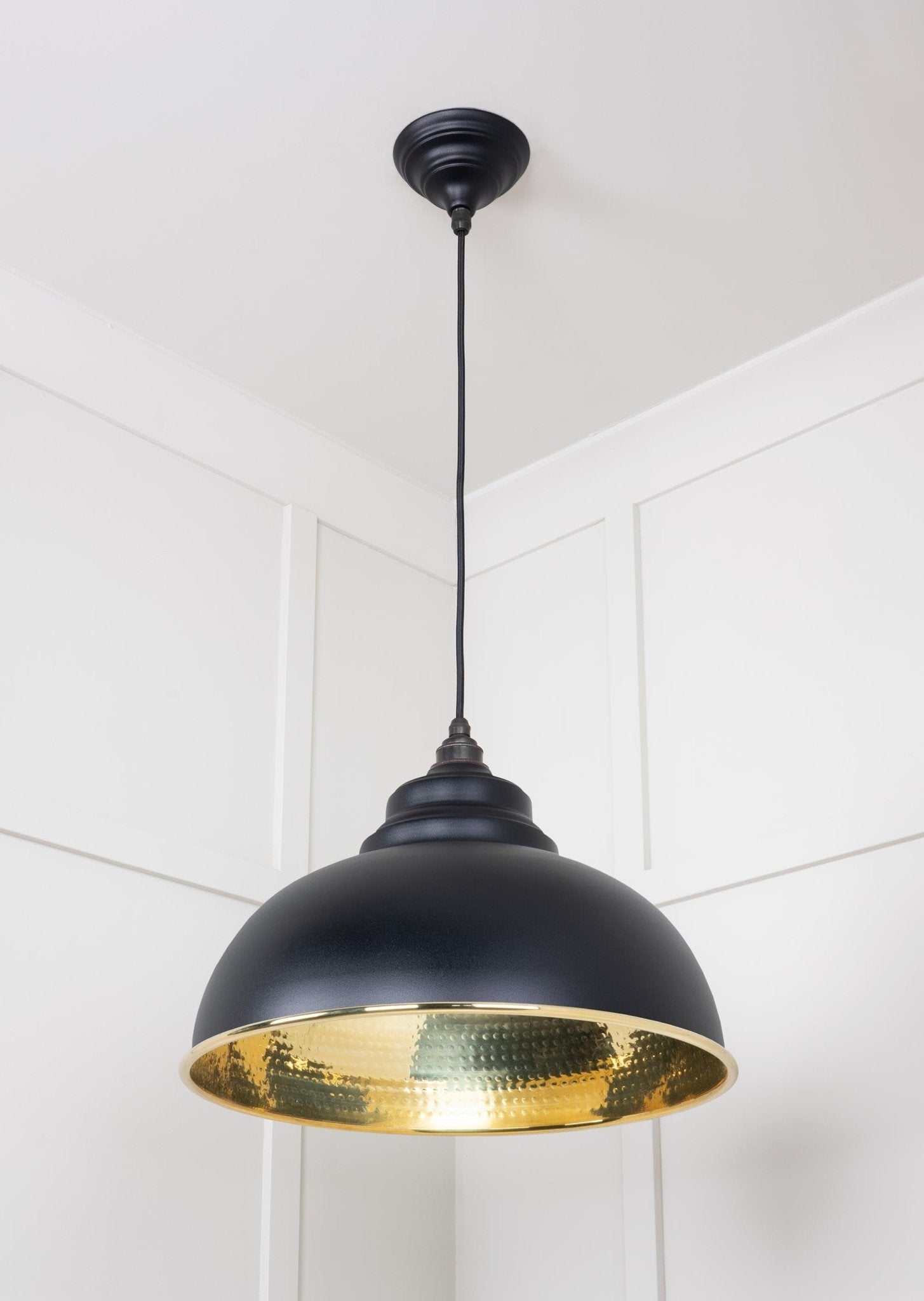 Hammered Brass Harborne Pendant | Elan Black - From The Anvil - EB London